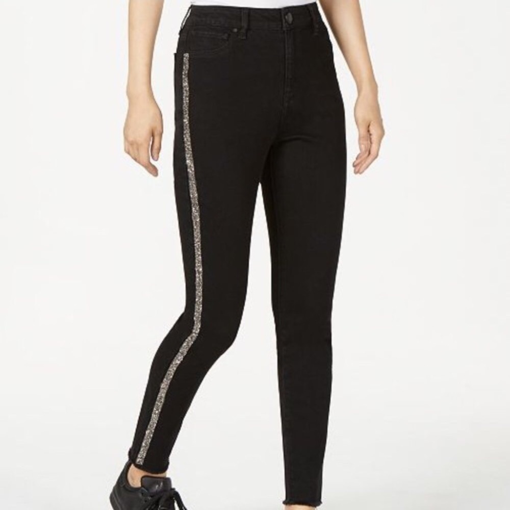 Tinseltown Gold Stripe Black Skinny Jeans